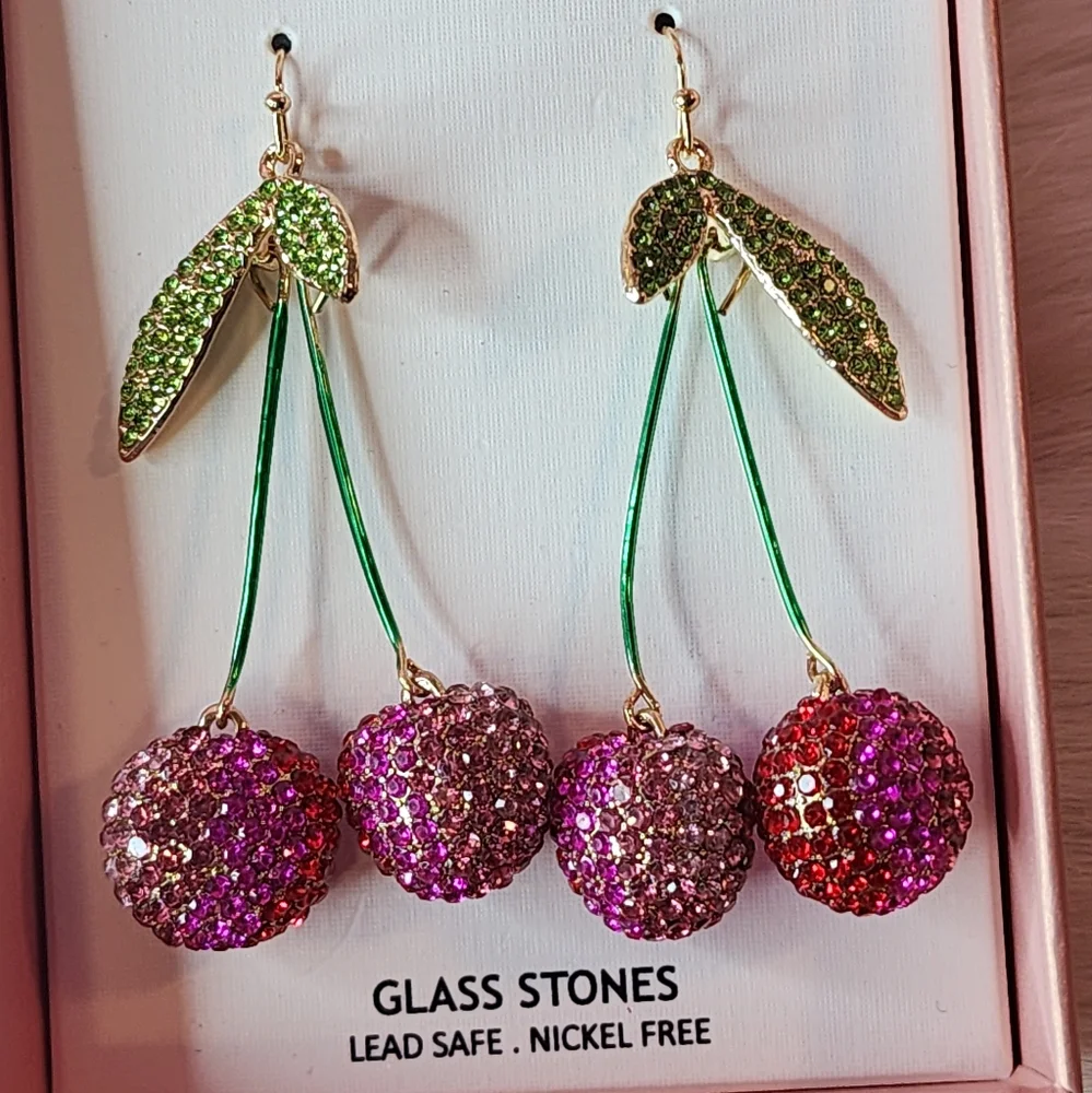 Piper K Cherry Gold Tone Glass Stones Earrings